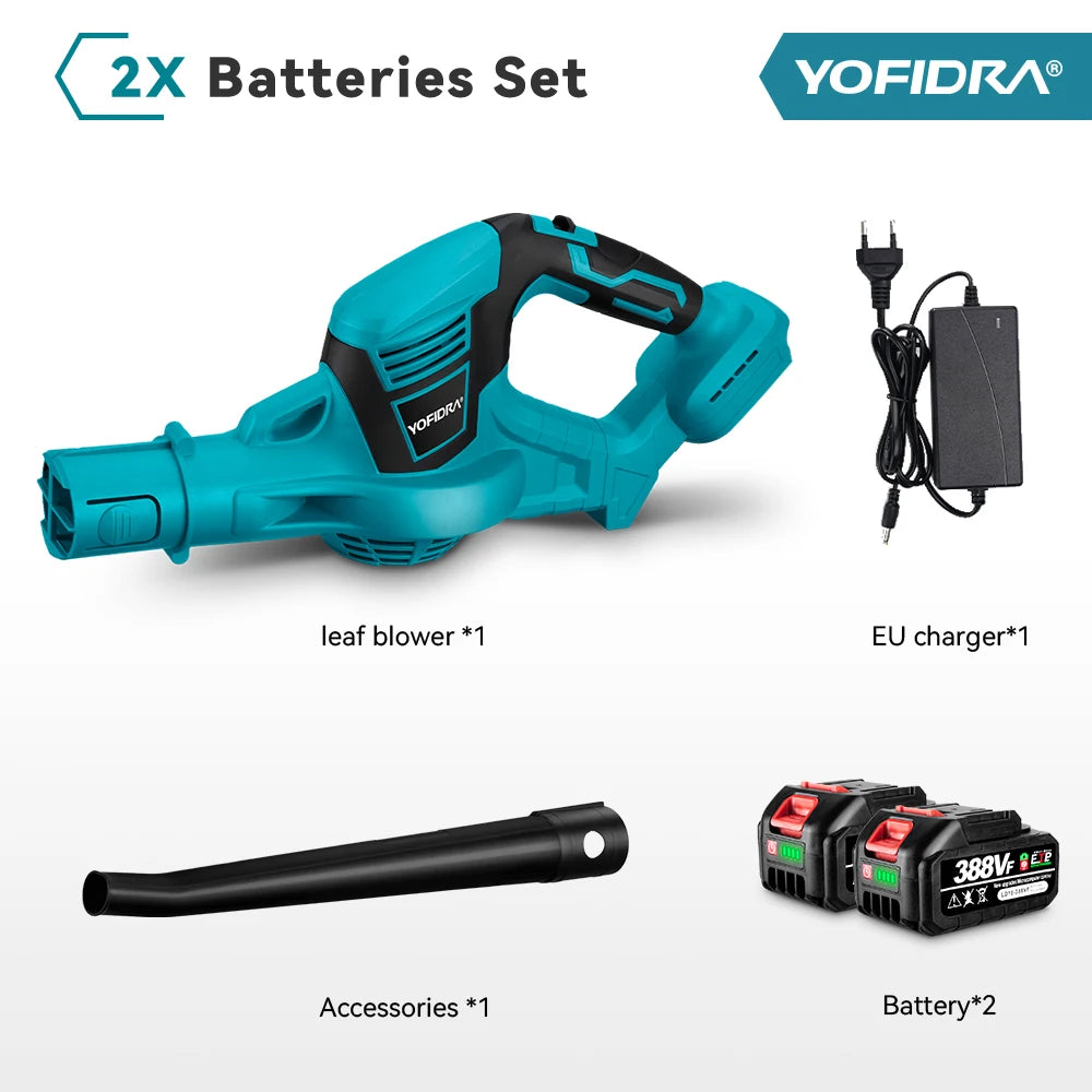 Yofidra Cordless Electric Blower with 1/2 Battery Leaf Blower Snow Dust Blower Garden Power Tool For Makita 18V Battery Pin