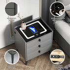 Smart Bedside Table White with Wireless Charging, Nightstand with LED Light, 3 Drawers Nightstand, Chest of Drawers for Living R