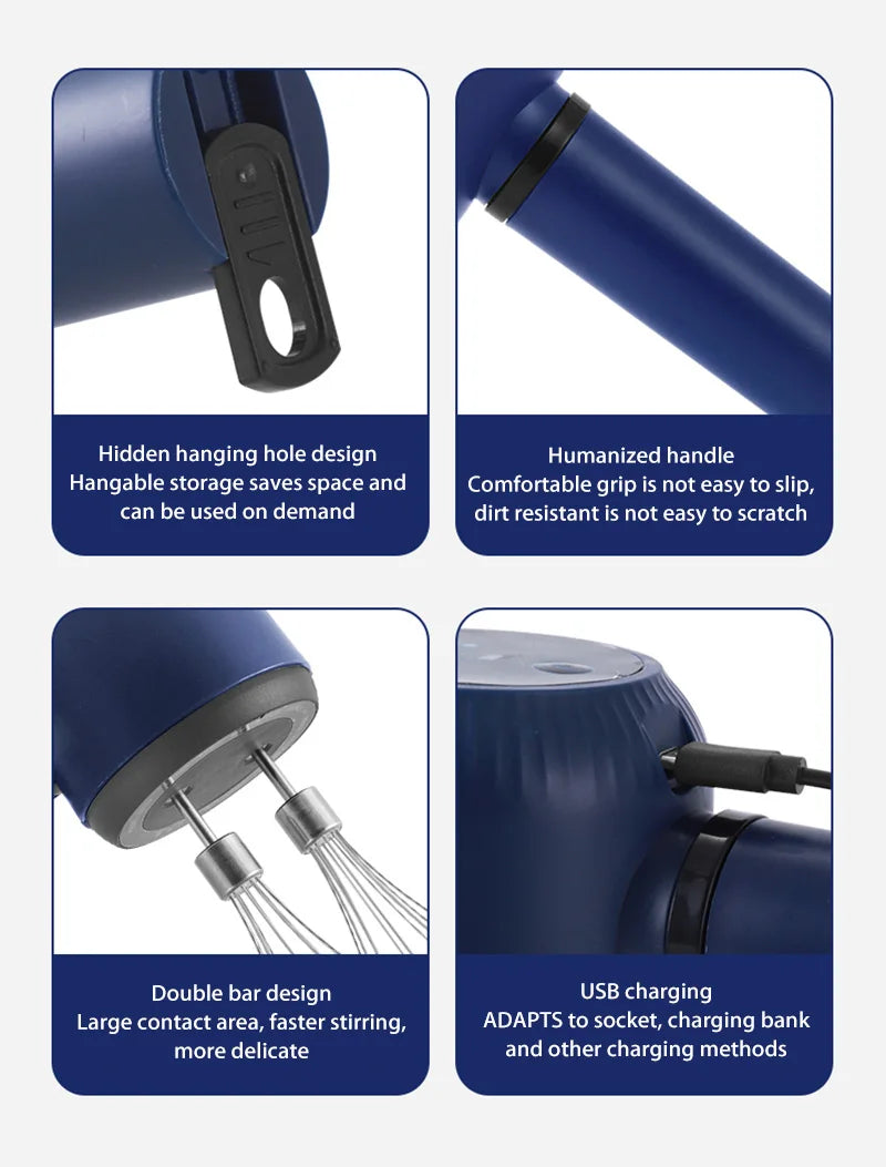 Cordless Hand Mixer Twin Stick Electric Whisk USB Rechargeable Handheld Electric Mixing 3 Speed Egg Beater For Baking