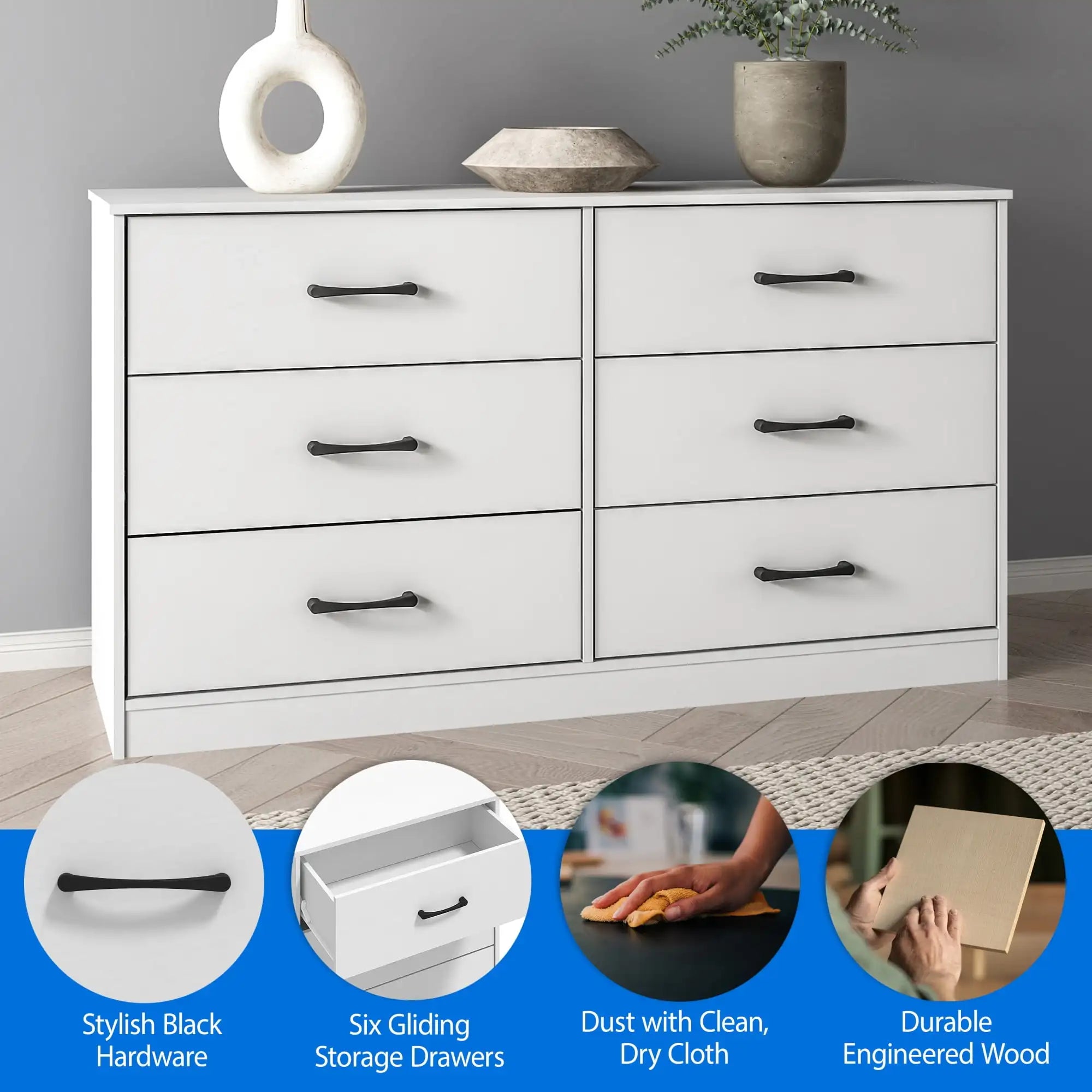 Ardent 6 Drawer Dresser, White