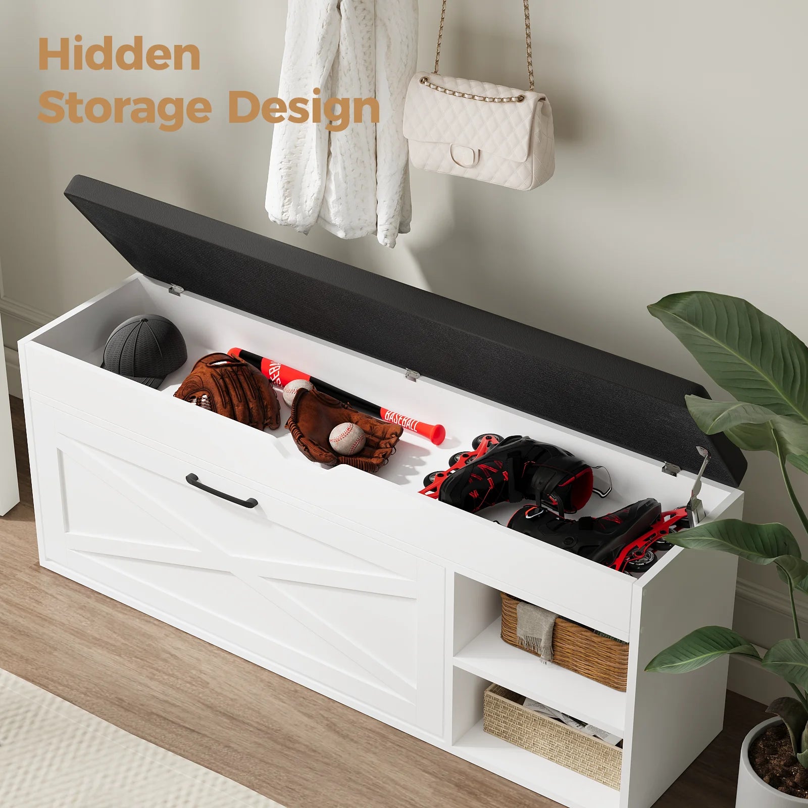 VOWNER Shoe Bench Cabinet with 1 Flip Drawers and 2 Compartments