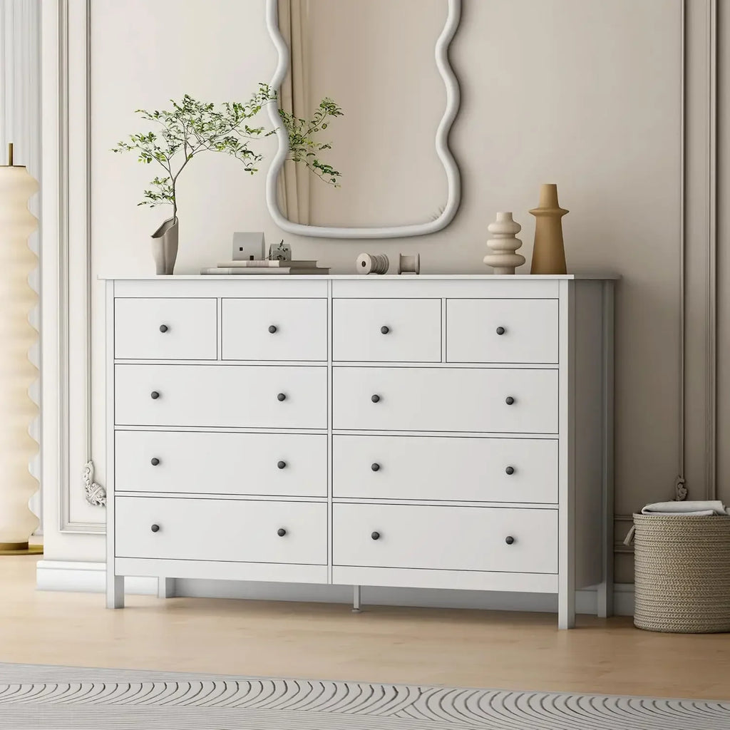 10 Drawer Dresser, 55" Modern White Dressers and Chests of Drawers
