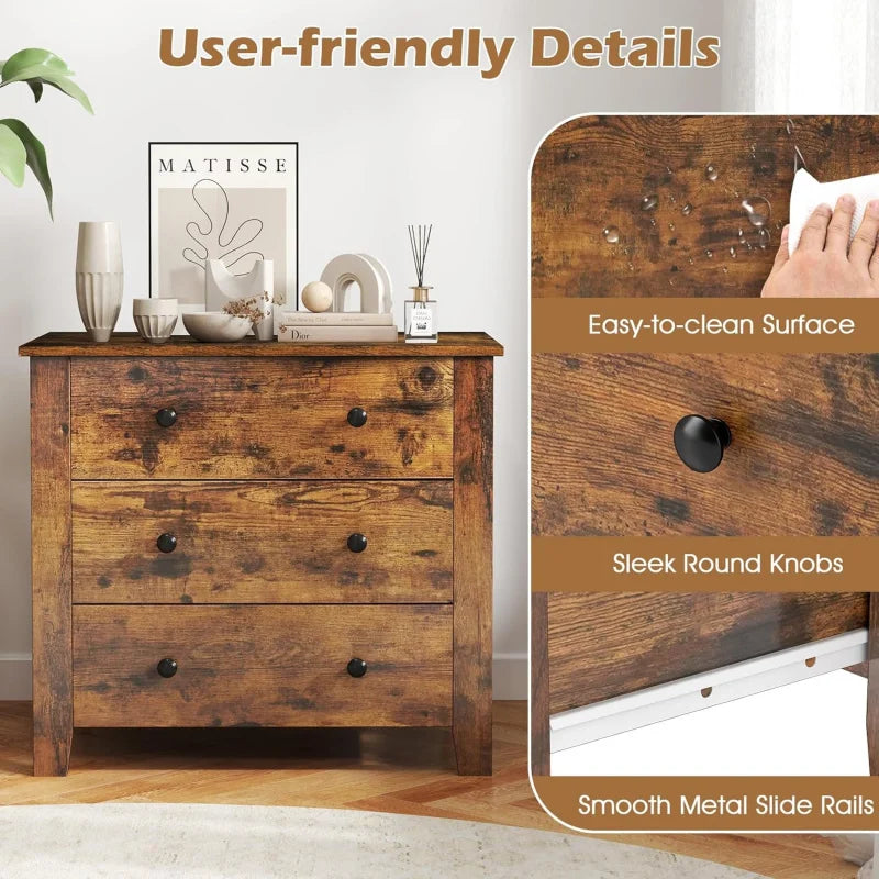 Small 3-Drawer Dresser for Bedroom - 28.5” x 18” x 26” Wide Chest of Drawers, Modern Large Nightstand, Storage Cabinet,