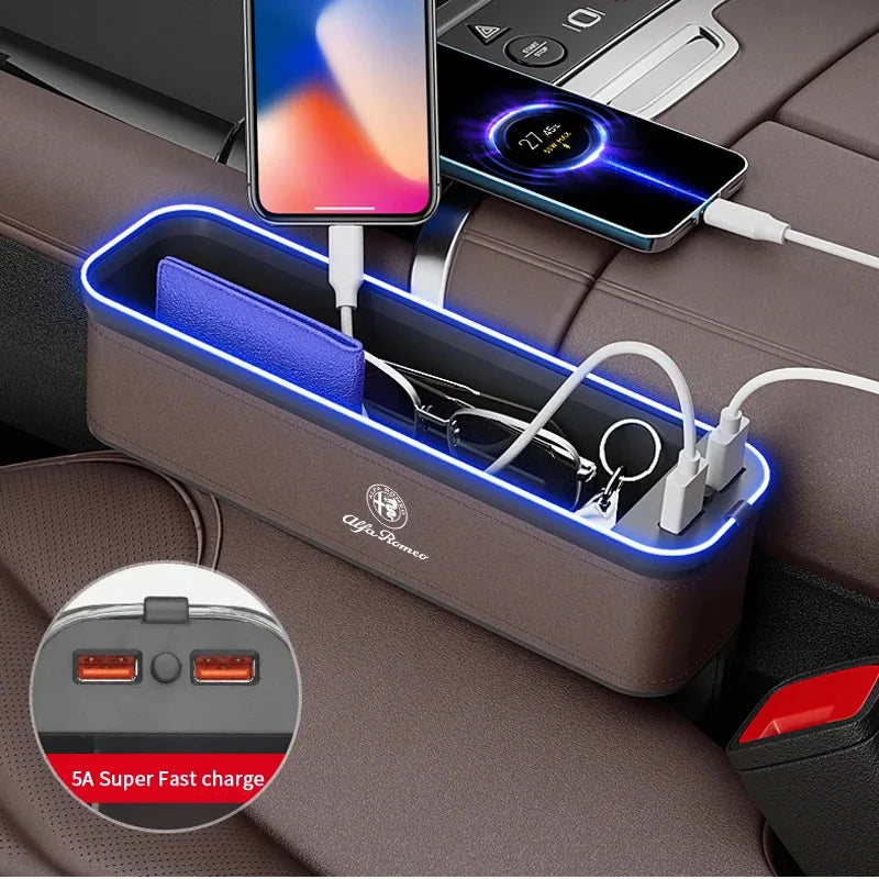 Car USB charging multifunction seat crevice storage box Alfa Romeo 147 156 159 166 Giulia Tonale Stelvio Giulietta Mito Milano
