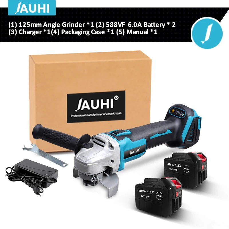 JAUHI 125mm Brushless Angle Grinder 4 Gears Cordless Grinding Machine Cutting Woodworking Power Tools For Makita 18V Battery