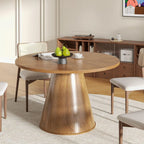 Round Dining Table for 4, Farmhouse Fluted Dining Kitchen Table, 47 Inch Modern Wood Small Circle Dining Table for Kitchen