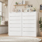 51" Tall 7 Drawers Dresser, Modern White Dresser, Wood Dressers & Chests of Drawers with Cut-Out Handles, Upright Drawer Chest