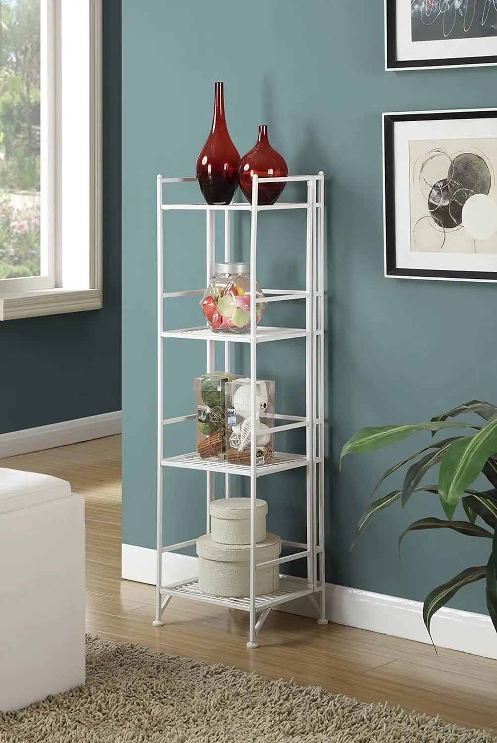 Xtra Storage 4 Tier Folding Metal Shelf, White
