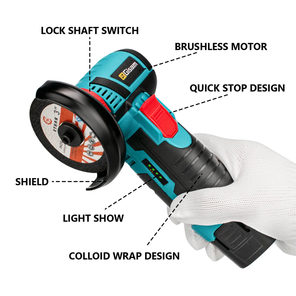 Gisam 19500rpm Electric Angle Grinder Brushless motor Rechargeable Battery Grinding Machine for Cutting Polishing Ceramic Tile
