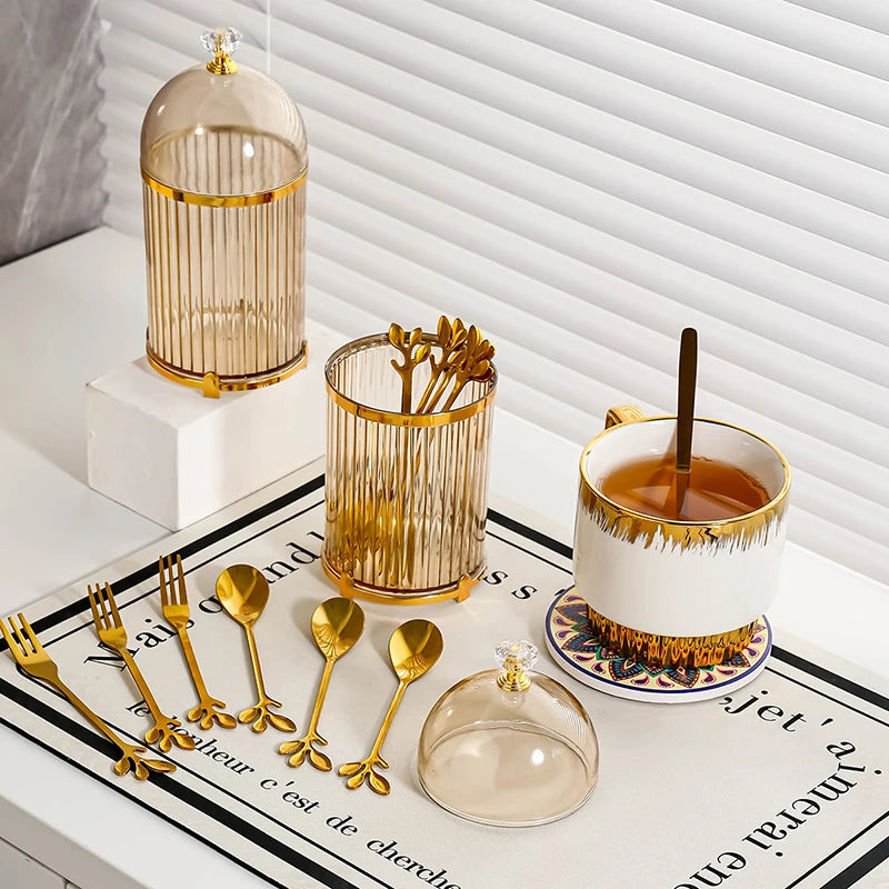 For Dining Room Kitchen Tabletop Countertop Organization Food Storage Canister Modern Coffee Spoon Dessert Fork Holder