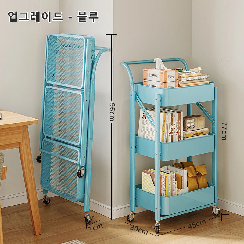 Foldable storage rack Small cart storage rack Multi story floor storage rack Kitchen snack rack Toilet mobile storage rack