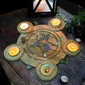 2 In 1 Pentagram Witches Wooden Candle Holder Altar Astrology Massage Candle Stand Divination Meditation for Wicca Ceremony