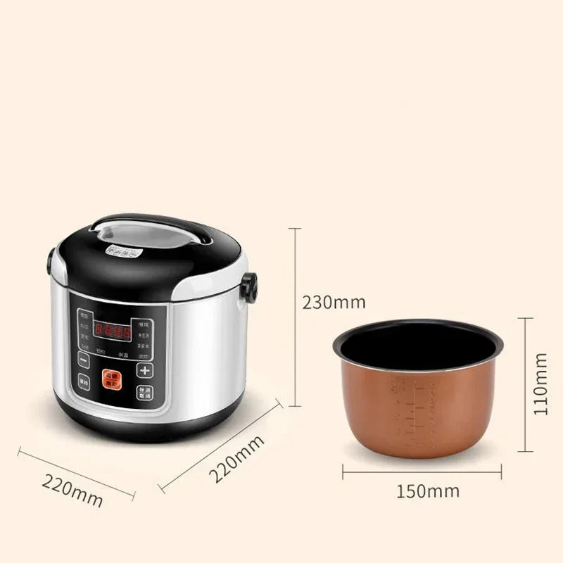 12V 24V 220V Mini Rice Cooker Car Truck Soup Porridge Cooking Machine Food Steamer Heating Lunch Box Meal Heater Warmer 2L