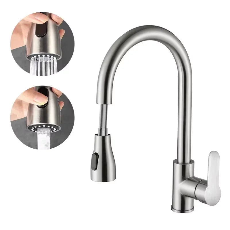 Modern Stainless Steel 360° Rotating Telescopic Kitchen and Bathroom Faucet Durable Staineless Steel Sink Basin Tap for Home