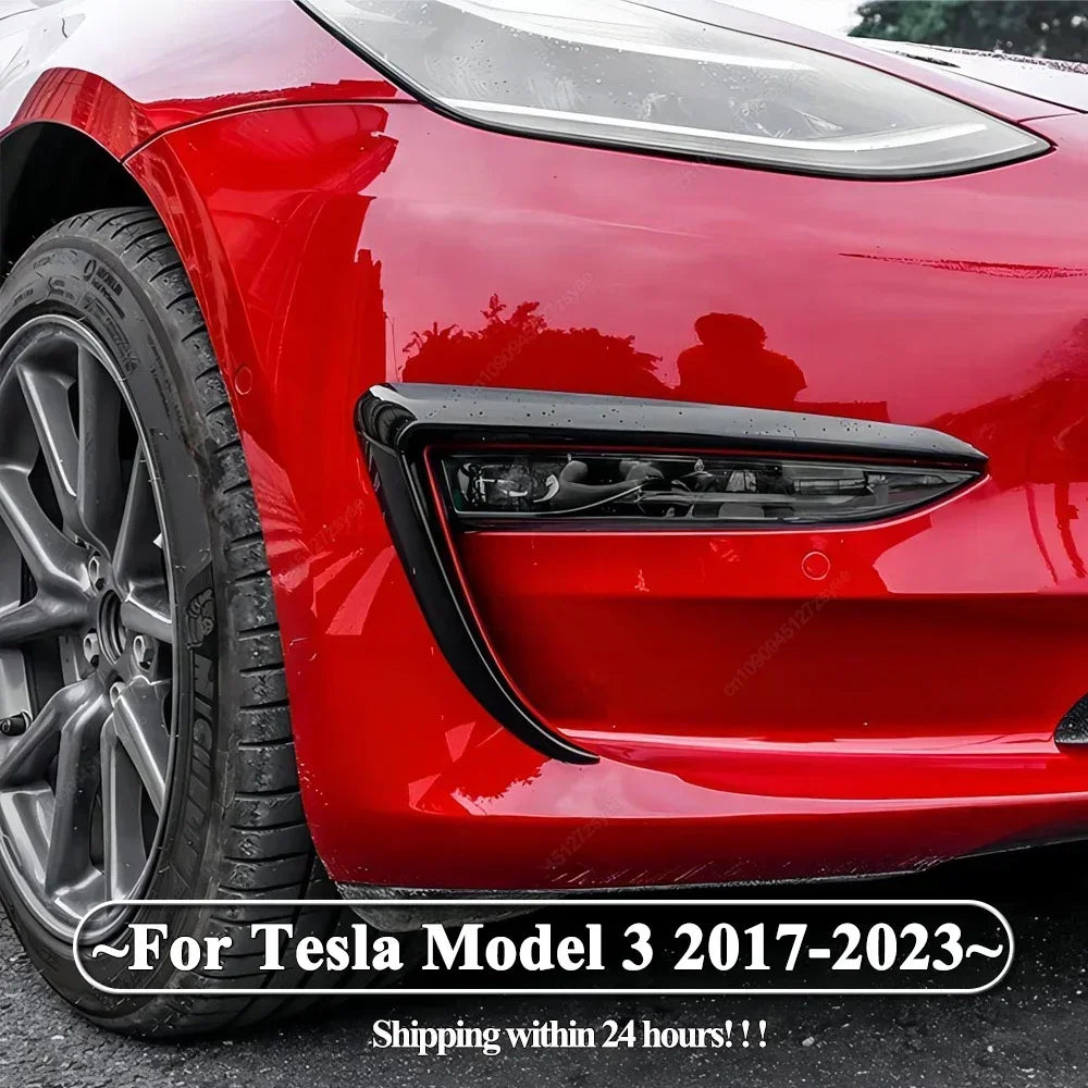 Front Fog Lamp Eyebrow Wind Knife For Tesla Model 3 2017-2023 Gloss Black Fog Lamp Trim Carbon Look Blade Trim Bodykits Tuning