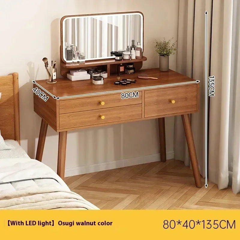 Minimalist Retro Dressers for Bedroom Walnut Color Dressing Tables with Mirror Chair Makeup Dresser Vanity Bedroom Furniture2025