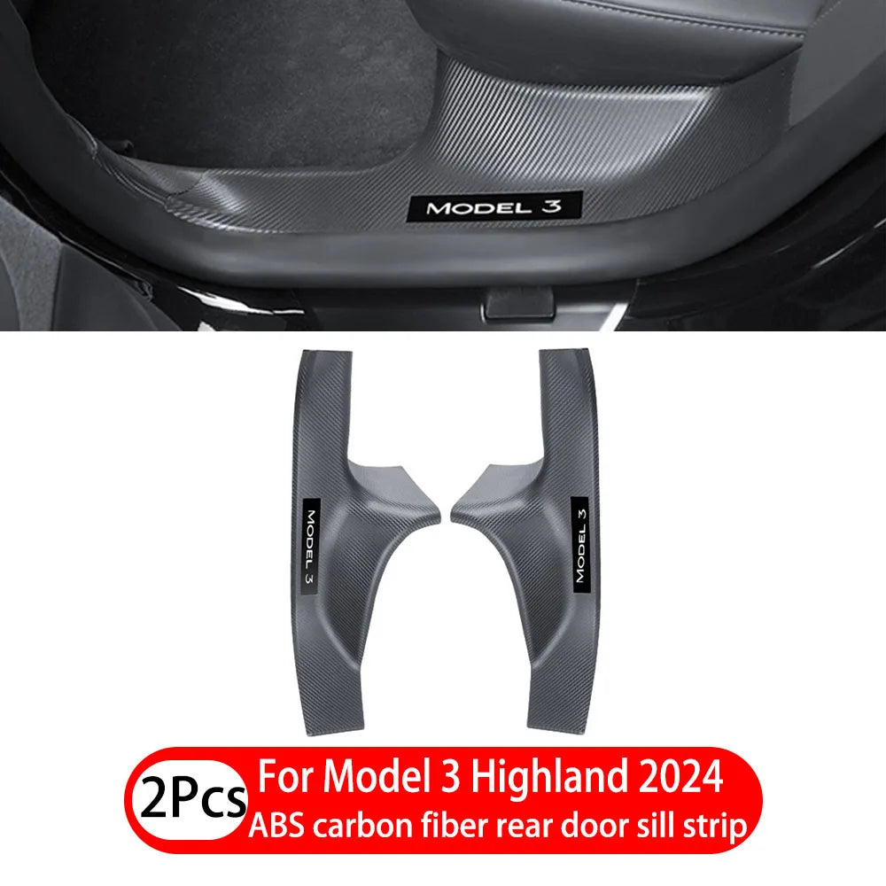 1- 8 Pcs For Tesla Model 3 Highland 2024 ABS Front Rear Door Sill Protector Threshold Strip Anti-kick Guard Panel Waterproof Pad