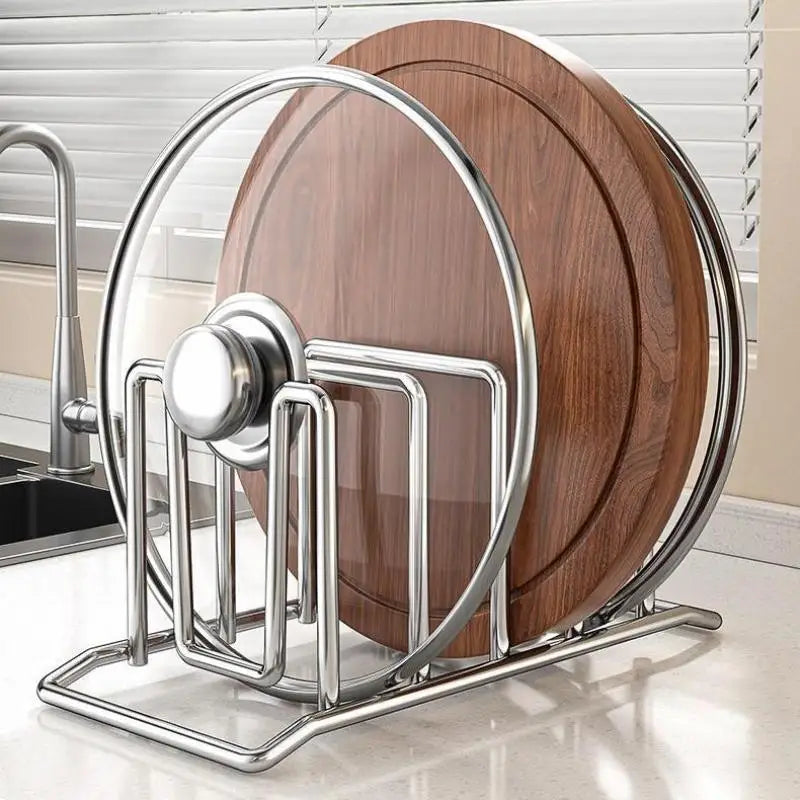 Kitchen Storage Solution Rustproof Pot Lid Rack Stainless Steel Storage Rack Multifunctional Chopping Board Organizer For Home