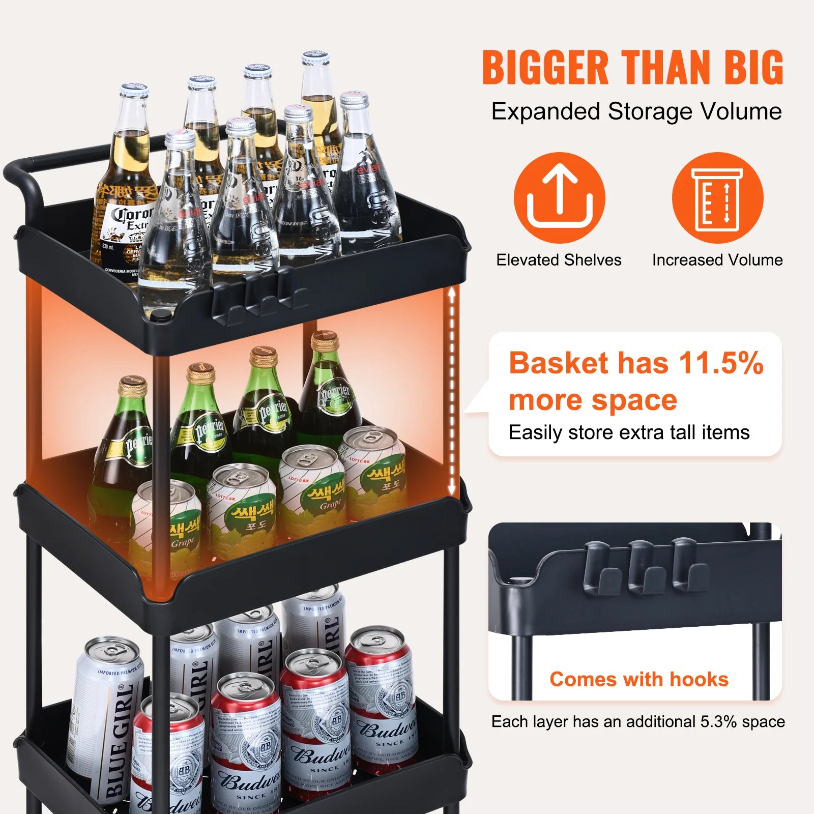 VEVOR 4-Tier Rolling Utility Cart Kitchen Organizer Shelves with Wheels Storage Trolley for Office Living Room Clearance Sale