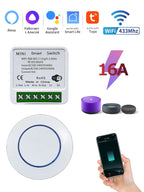 Tuya WiFi Smart Switch 16A 20A 100-240V Relay Controller RF433Mhz Wireless Remote Control Mini Round Panel Switch For LED Lamp