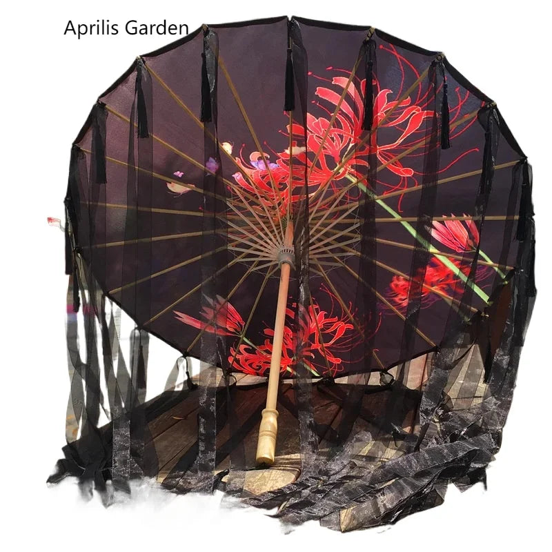 Star Oil Paper Waterproof Beach Umbrella Fan Chinese Dance Performance Lace Umbrella Classical Hanfu Fairy Parasol Paraguas
