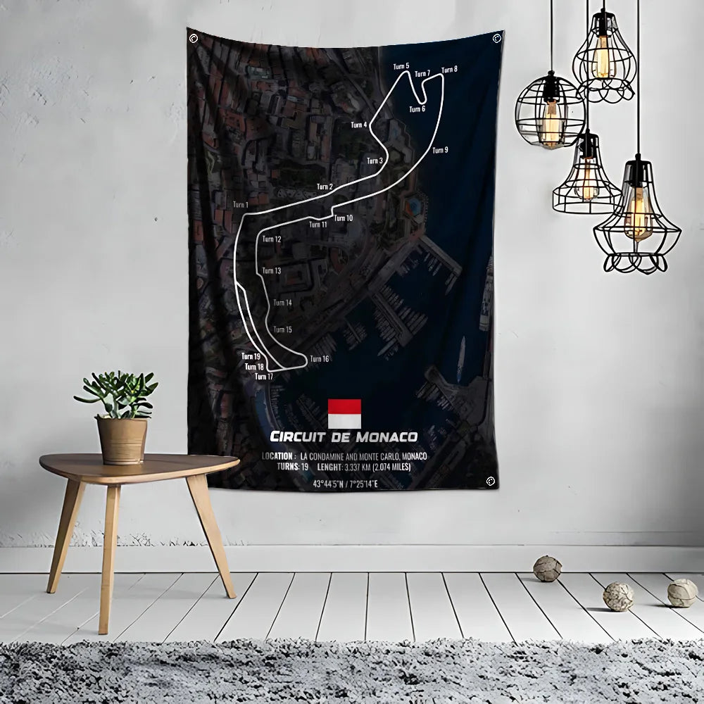 Ft Formula 1 Imola Monaco Circuit F1 Flag Polyester Digital Printing for Garage Wall Art Out Door Decoration With Grommets