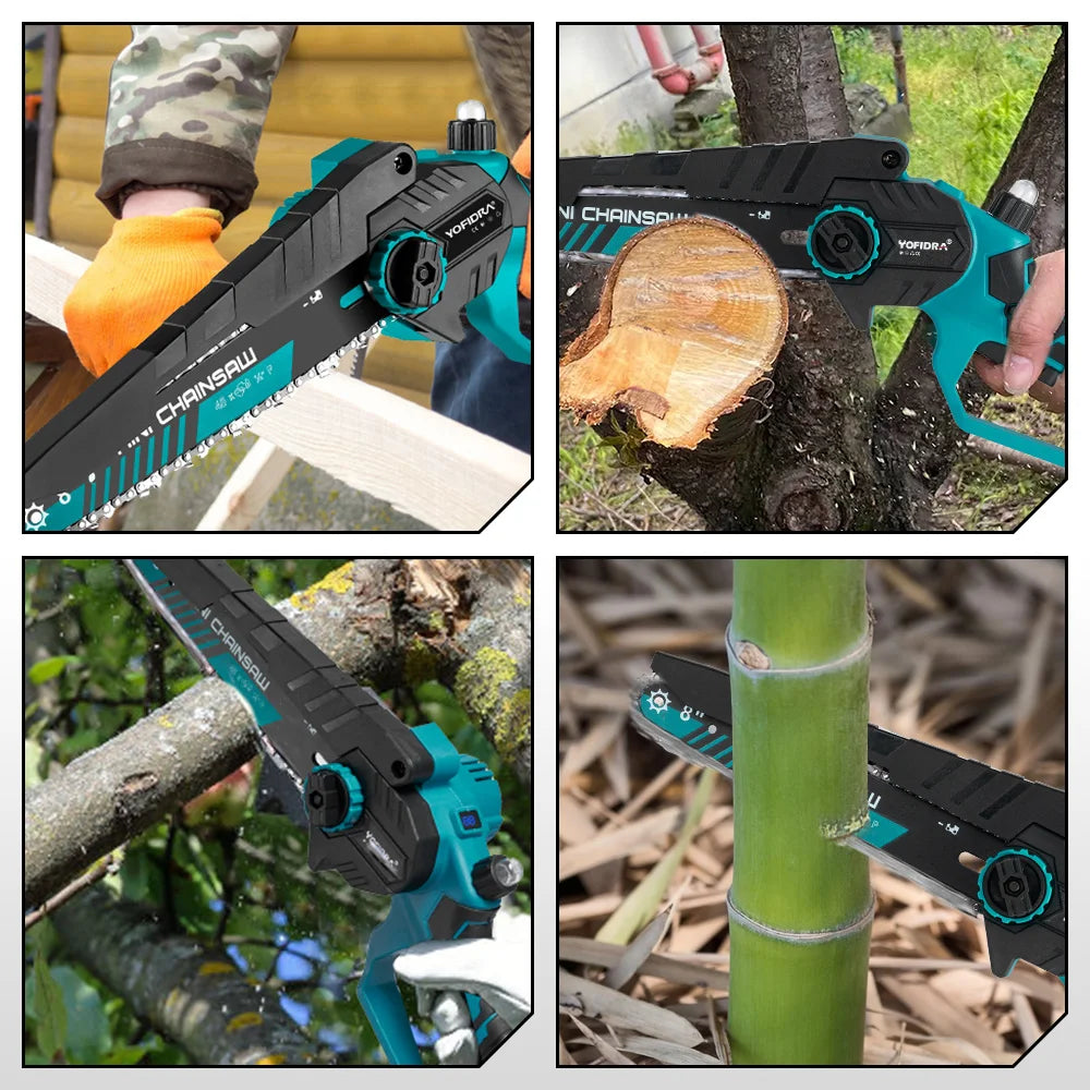 YOFIDRA 8 Inch Brushless Electric Chainsaw Cordless Rechargeable Garden Woodworking Cutting Power Tools For Makita  Battery Pin
