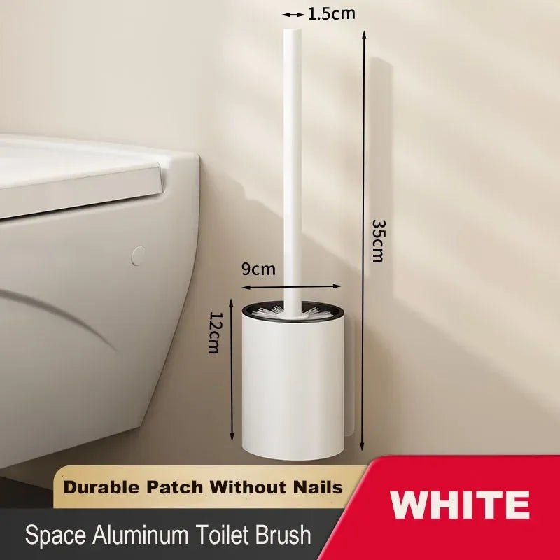 Wall-mounted Toilet Brush Punch-free Space Aluminum Toilet Brush No Dead Angle Toilet Brush Bathroom Cleaning Tool