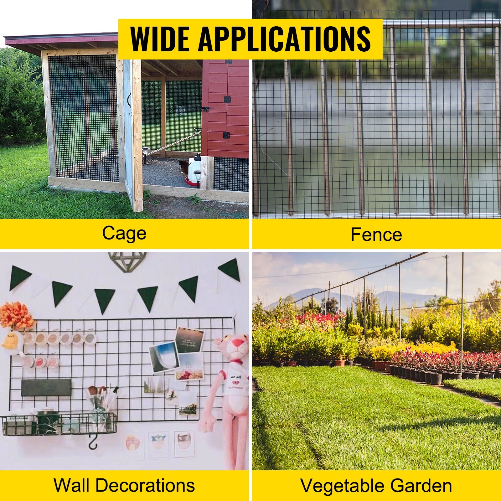 VEVOR Welded Wire Fence Vinyl Coated Chicken Rabbit Mesh 1"x1" 16 Gauge 24"x50'/24"x100'/36"x50' Black Hardware Cloth & Mesh