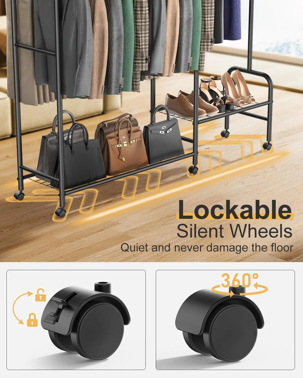 3-In-1 Clothes Racks For Hanging Clothes With Coat Rack, Heavy Duty Clothing Rack With Shelves Load 620Lbs, Portable Garment