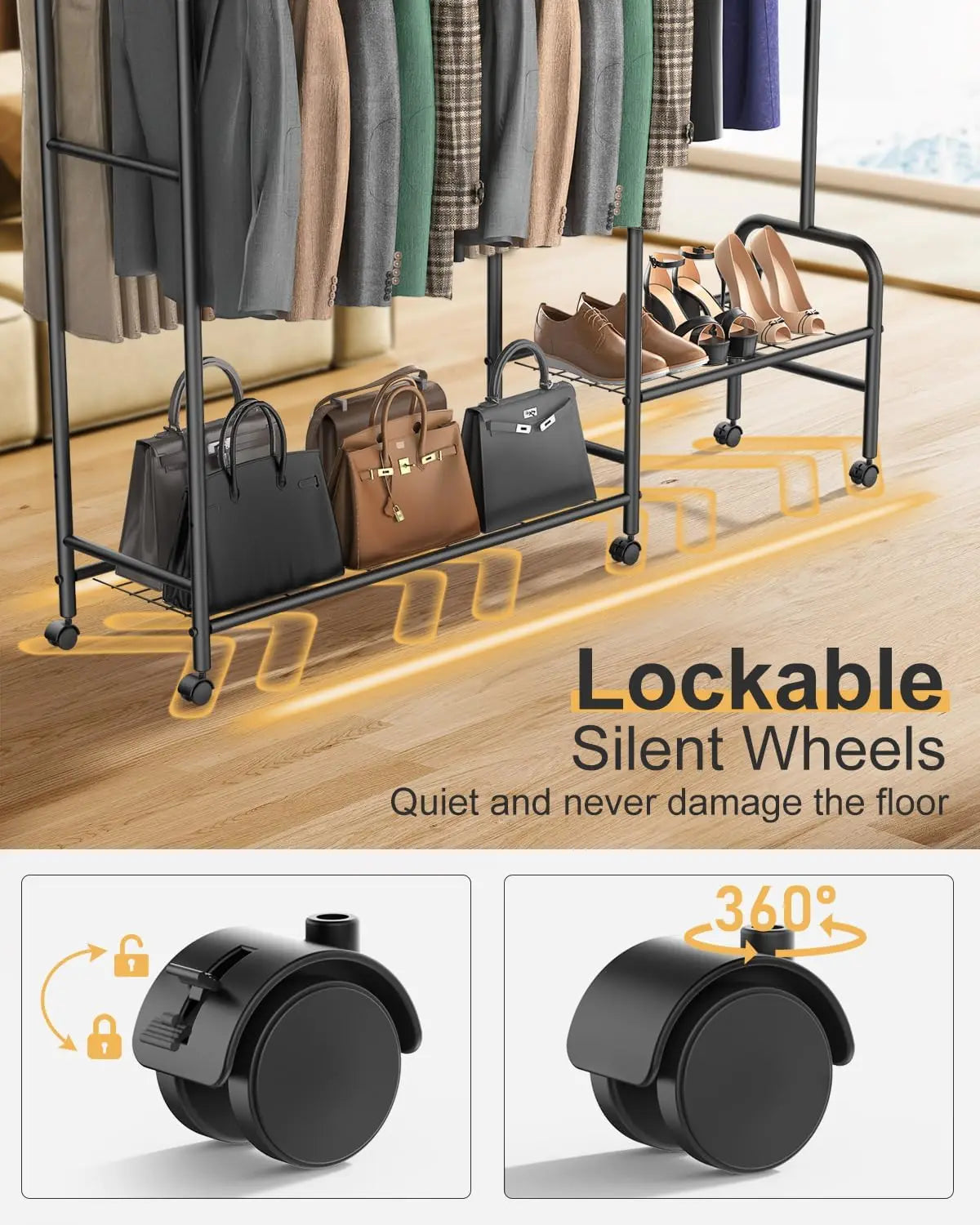 3-In-1 Clothes Racks For Hanging Clothes With Coat Rack, Heavy Duty Clothing Rack With Shelves Load 620Lbs, Portable Garment