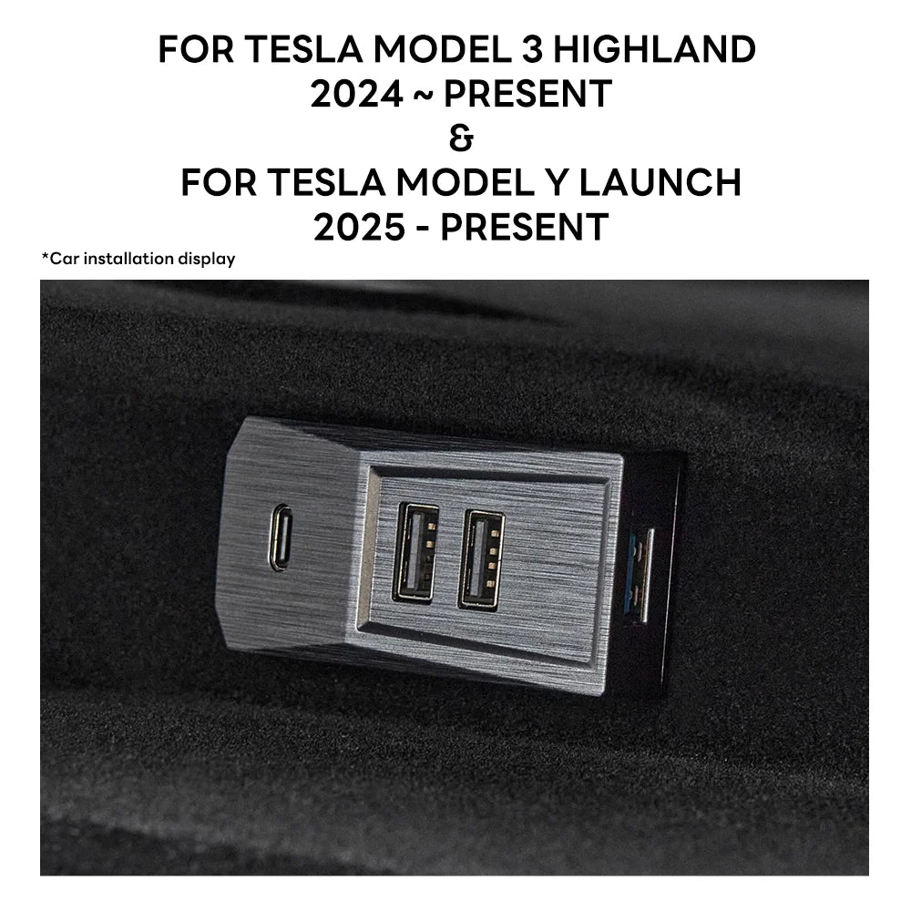 Glovebox USB Hub For Tesla Model Y Juniper 2025 Launch Model 3 Highland 2024 Type-C Port Digital Splitter Docking Station