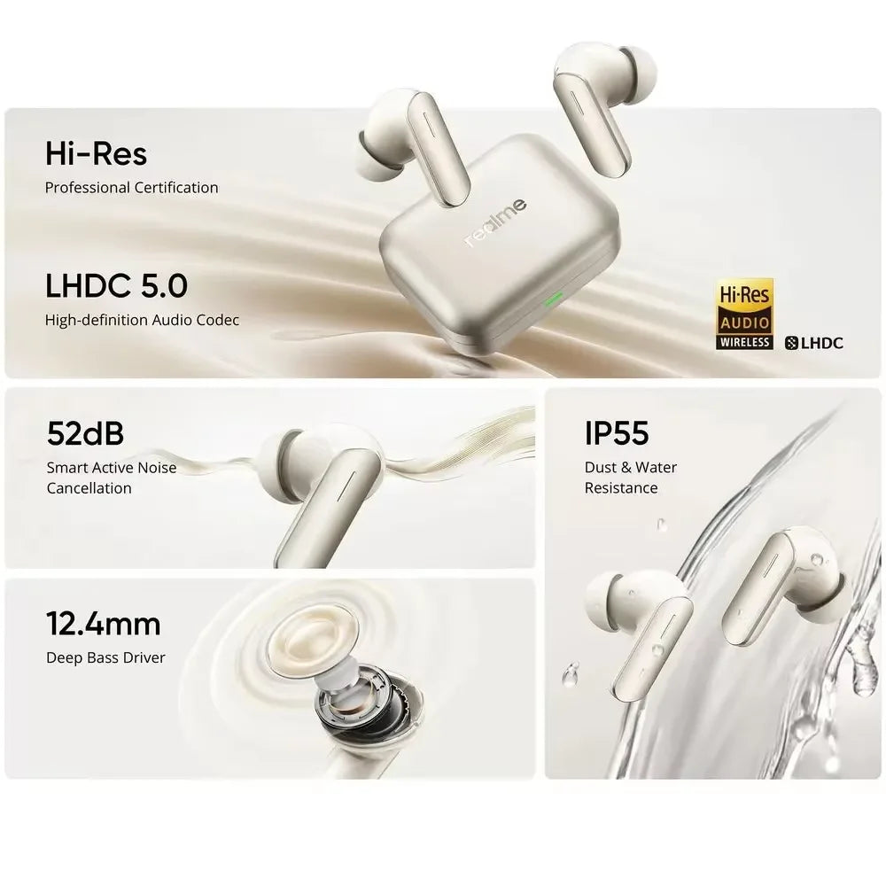 【Brand+】Global Version realme Buds Air 7 52dB Smart Active Noise Cancellation 12.4mm Deep Bass Driver BT5.4 360° Spatial