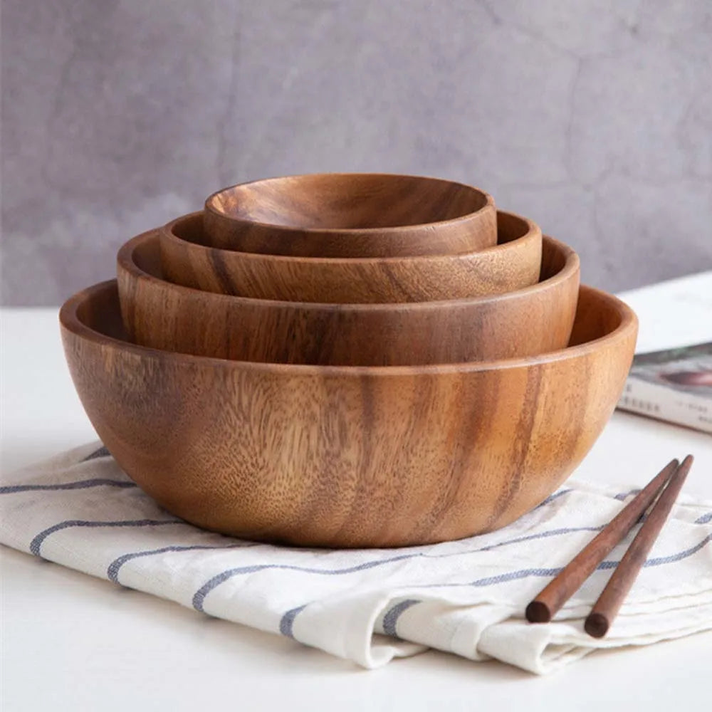Creative Japanese style Wooden Household Kitchen Utensils for Noodles Rice Soup Salad Bowl Tableware Wooden Bowl Ramen Bowls