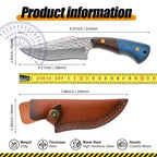 Damascus advanced straight knife, fixed blade, wooden handle and leather scabbard, easy to carry, fast cutting, loved by men