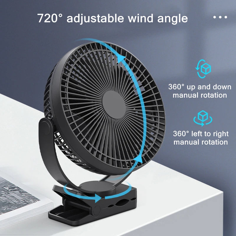10000mAh 8 Inch Rechargeable Battery Operated Clip on Fan, Air Circula