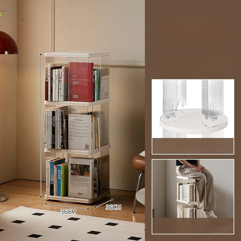 Rotating Bookshelf 360-Degree Home Floor-To-Ceiling Simple Children's Bookcase Living Room Large-Capacity Storage Rack