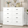 Grey Dresser Chest of Drawers, 47.2” Farmhouse Wood Dresser 8 Drawer with Steel Handles, Modern Drawers Floor Storage Cabinet f