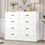 Grey Dresser Chest of Drawers, 47.2” Farmhouse Wood Dresser 8 Drawer with Steel Handles, Modern Drawers Floor Storage Cabinet f