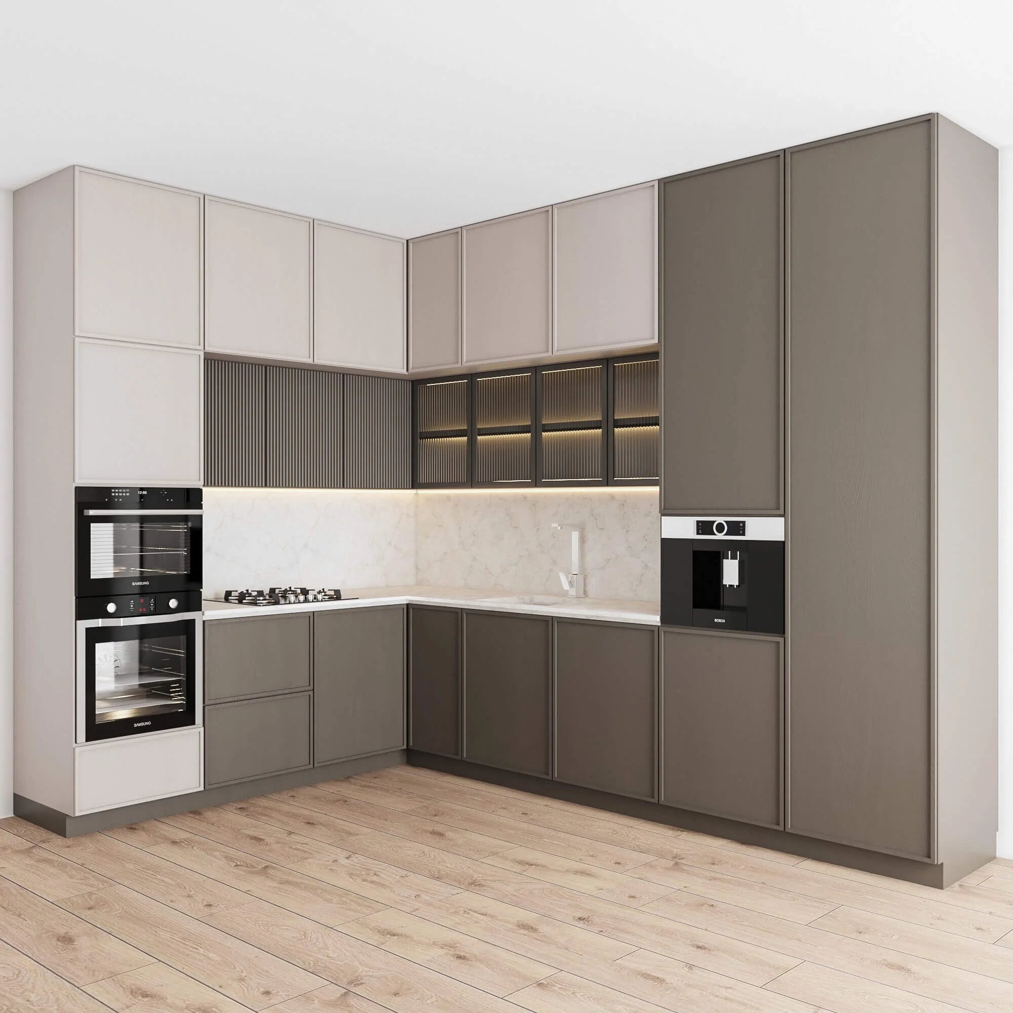 Cabinet, Solid Wood, Kitchen Cabinet, PVC Material, with Sink Design, Luxury Style, Popular Product