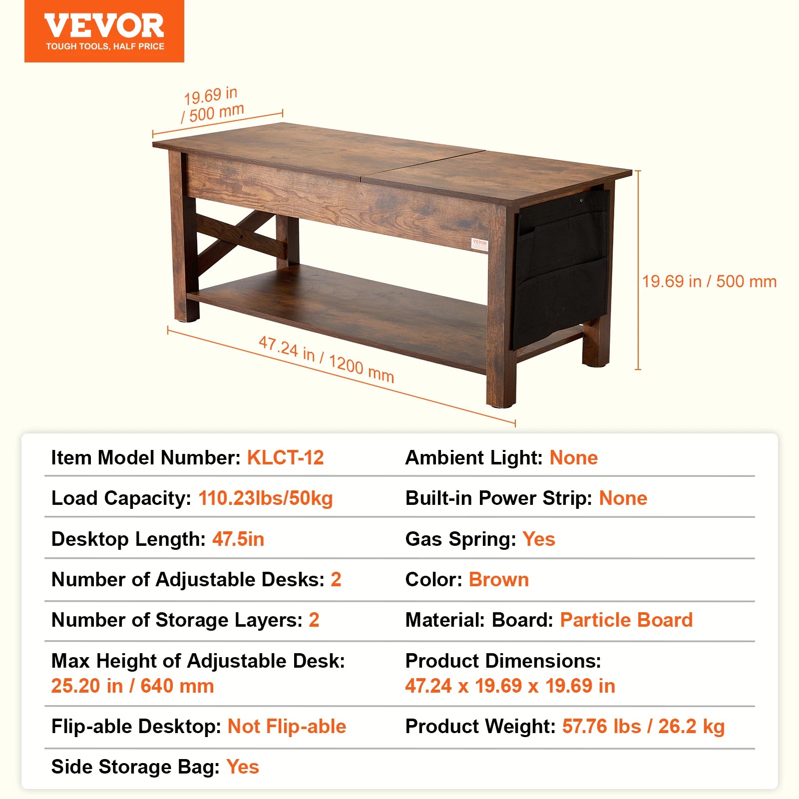 VEVOR Lift Top Coffee Table Round/Rectangle Coffee Table with Extra Storage Pockets Pop Up/Flipable Coffee Table for Living Room