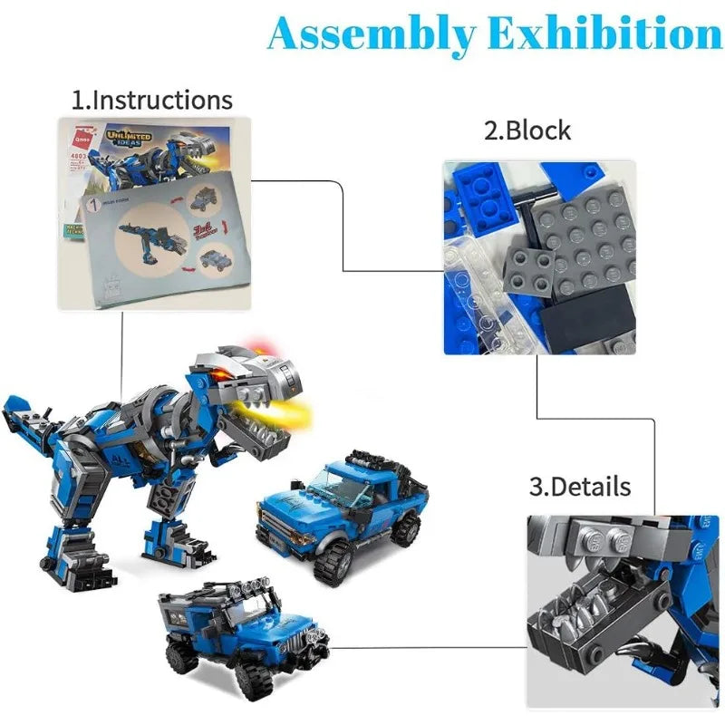 QMAN 3-in-1 Mechanical T-Rex & Off-Road Vehicle Building Kit | AlluCanFind