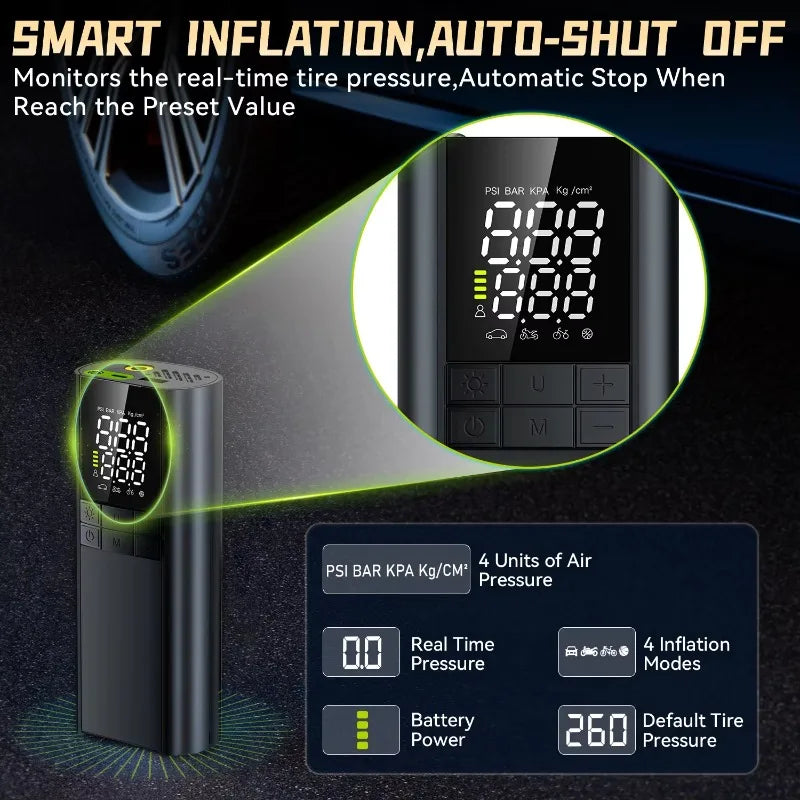Intelligent Car Inflator Pump 8000mAh Extreme Portable Air Compressor Car Motorcycle Bicycle Usable Electric Tire Inflator Pump