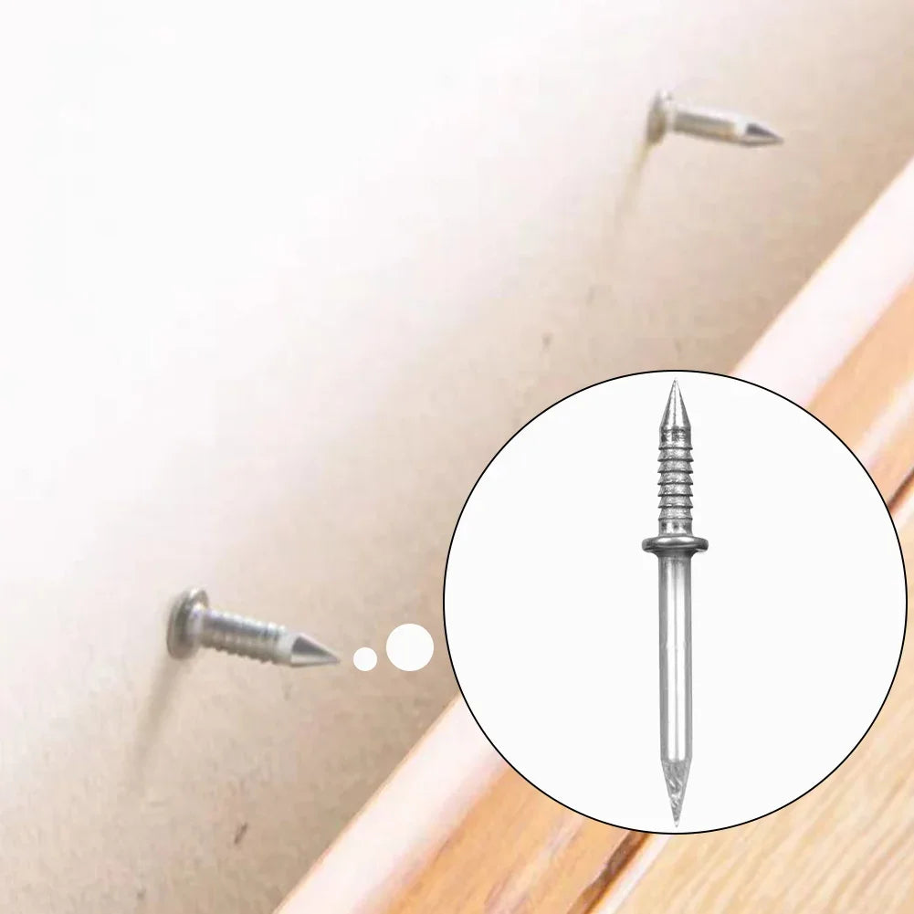 300-10pcs Double Head Nails Anti-Rust Double-Head Seamless Thread Nail Hard Thread Screws Set for Solid Wood Skirting Boards