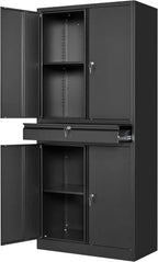 Metal Garage Storage Cabinet with Locking Doors and Adjustable Shelves, Tool Storage Cabinet with 1 Drawer - 71" Steel Cabinet