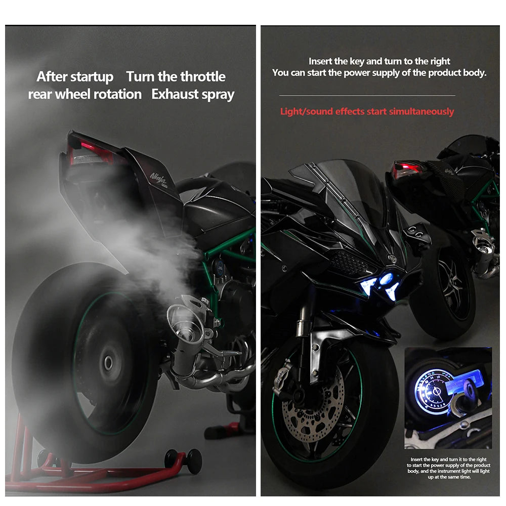 Key Start Dynamic Alloy Motorcycle Model With LED Sound And Smog Adjustable Throttle Model Motorbike Toy Desk Decoration Vehicle