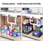 Kitchen storage rack - movable drawers, double-layer storage shelf, no drilling required, for home bathrooms