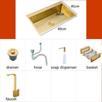 Gold Kitchen Sink Above Counter 304 Stainless Steel Single Bowl Goldn Basket Drainer Soap Dispenser Washing Basin