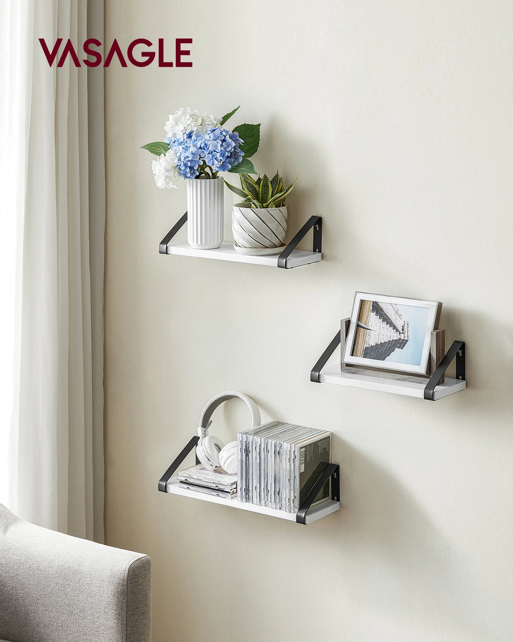 VASAGLE wall shelf industrial design suspension rack set of 3 wall mounted
