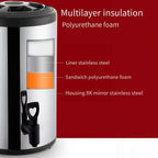 Stainless Steel Double-Layer Container 6L/8L with Faucet Beverage Dispenser Milk Tea Buckets Ideal for Water Milk Tea and Coffee